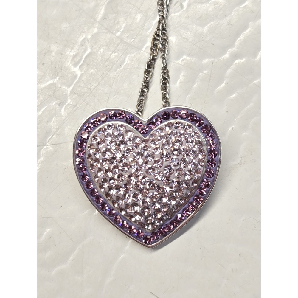 Artistique Sterling Silver 18" Pink Crystal Heart Necklace Swarovski
